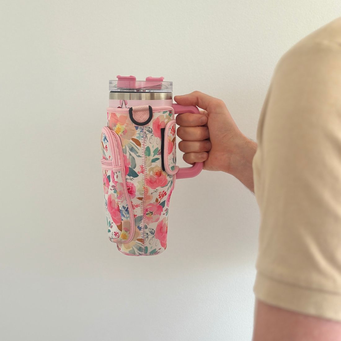 Tumbler Holder with Adjustable Strap & Phone Pocket – 30/40oz Compatible