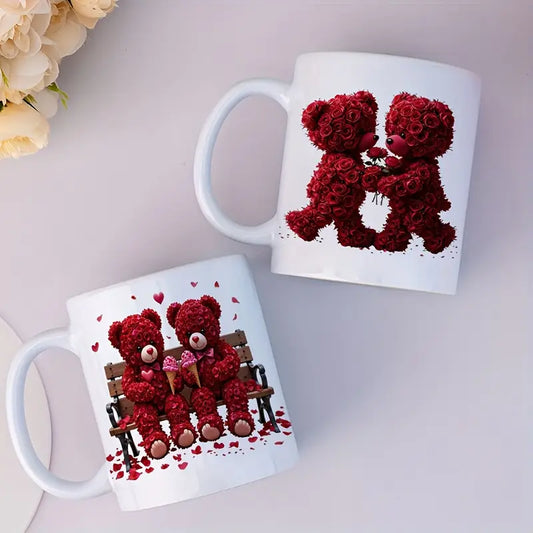 Teddy Bear Rose Flower Ceramic Mug Two-Sided 11 Oz
