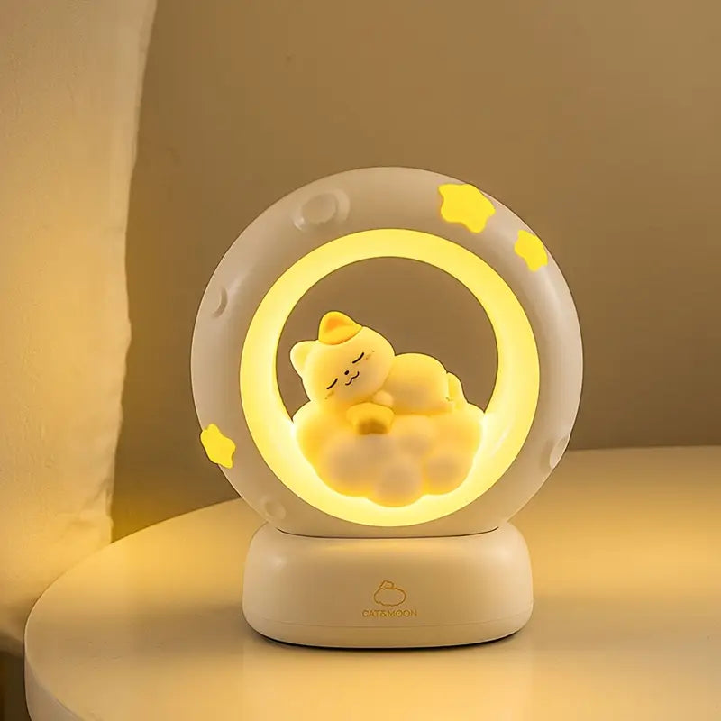 Cat's Moon Night Lamp – Cute LED Touch Control with 3 Brightness Modes, Rechargeable Table Lamp