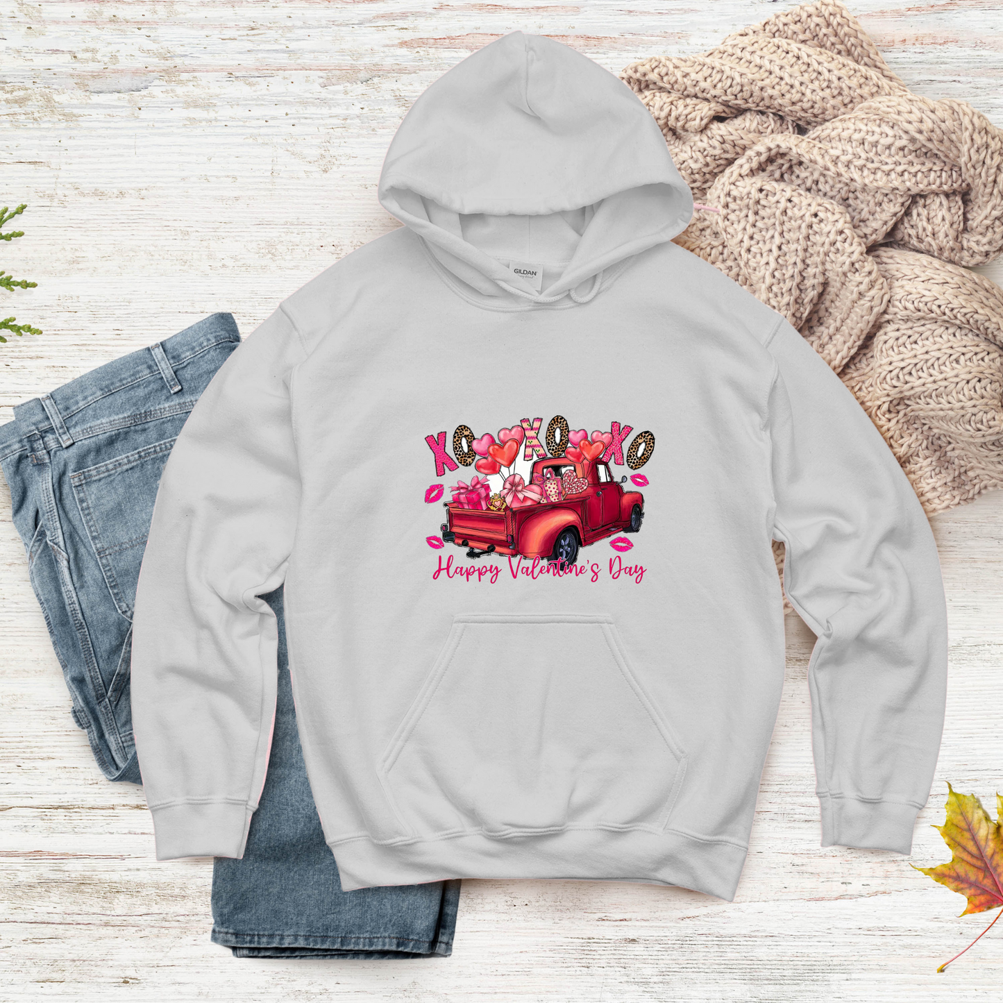 Unisex Valentine's Day Truck Hoodie – Cozy, Romantic Gift for Couples & Valentine's Day