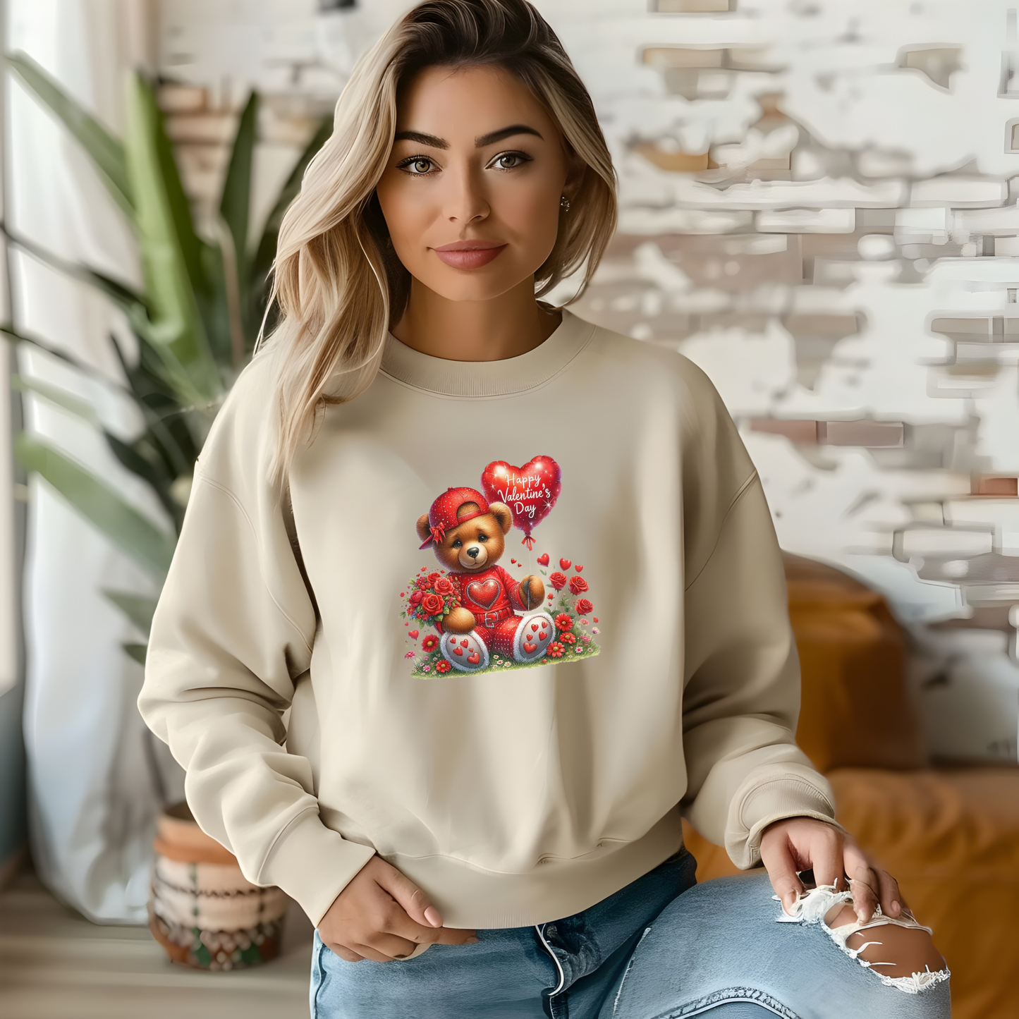 Crewneck unisexe Teddy Bear Happy Valentine's Day – Cadeau confortable et adorable pour vos proches