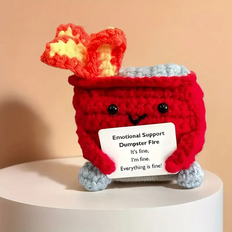 Handmade Crochet Emotional Support Dumpster Fire – A Whimsical Symbol of Humor and Resilience