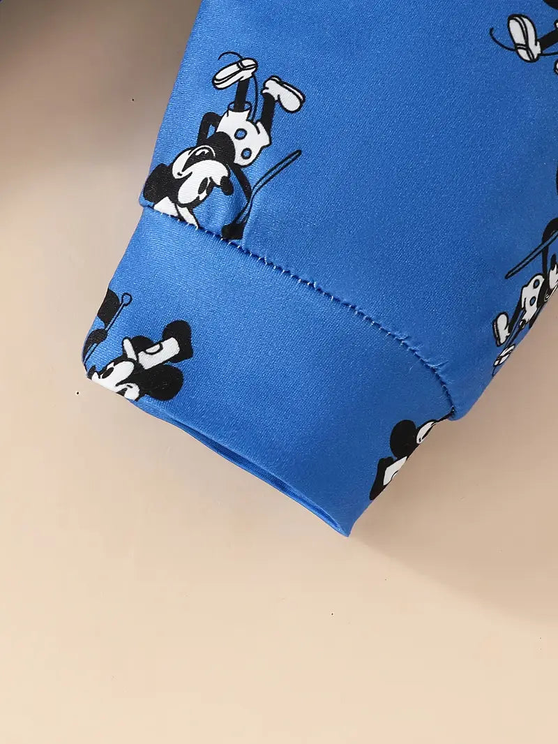 3-Piece Mickey Print Baby Boy Autumn Outfit – Long-Sleeve Climbing Suit, Pants, and Hat