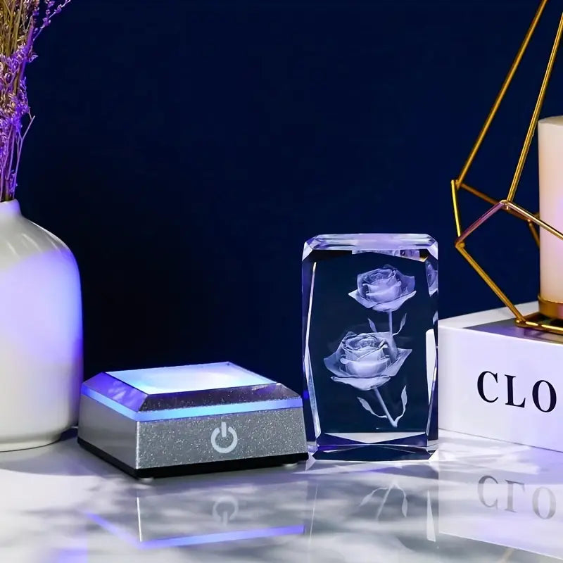 3D Rose Crystal Ball with Colorful LED Light Base – A Stunning Gift for Special Moments