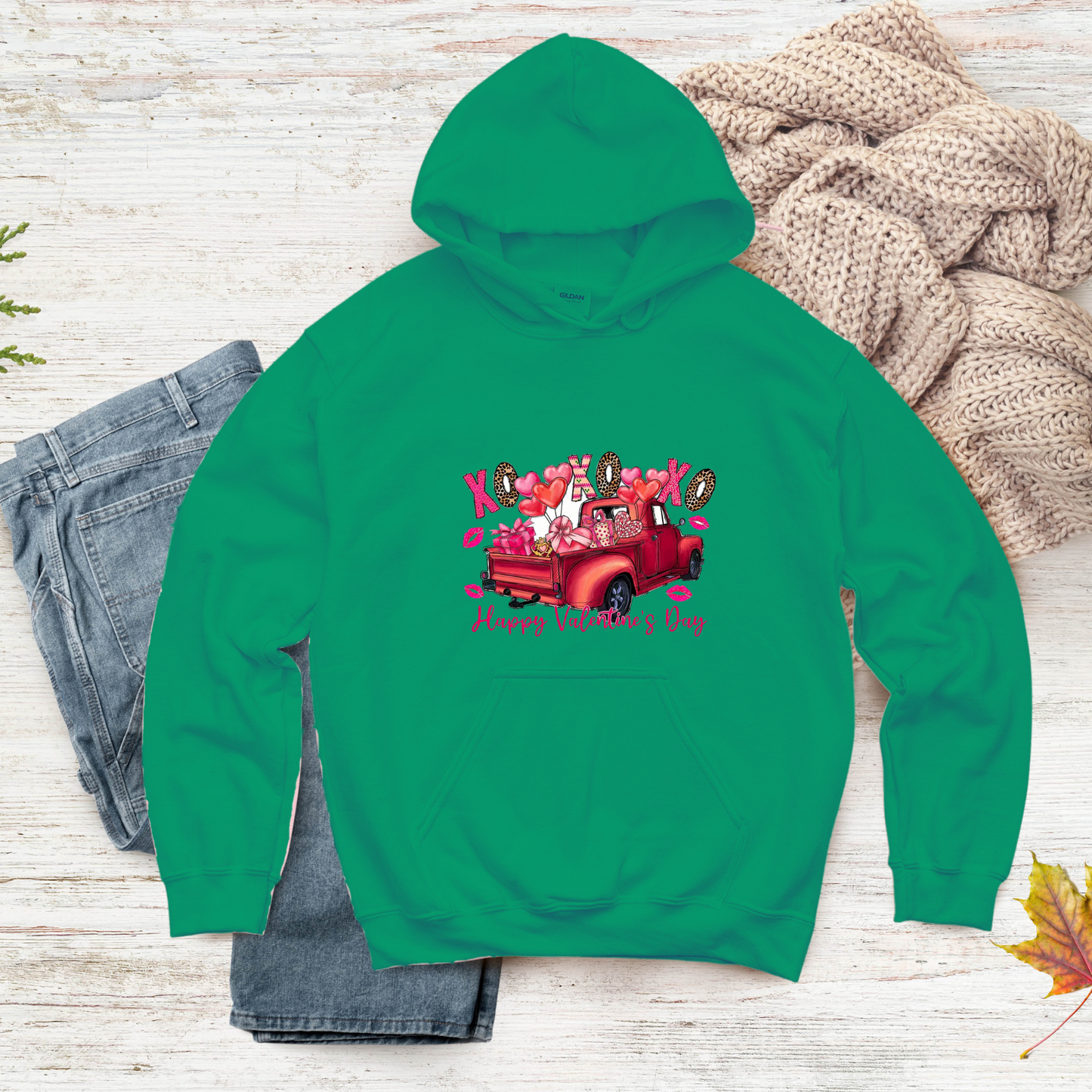 Unisex Valentine's Day Truck Hoodie – Cozy, Romantic Gift for Couples & Valentine's Day