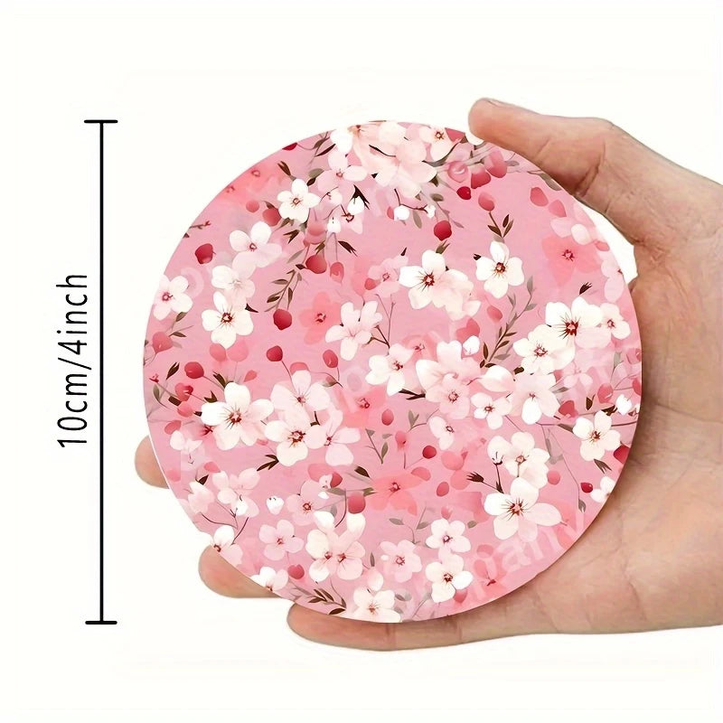 Pink Floral Acrylic Coasters – 4-Inch Spring Garden Design with Flowers & Butterflies