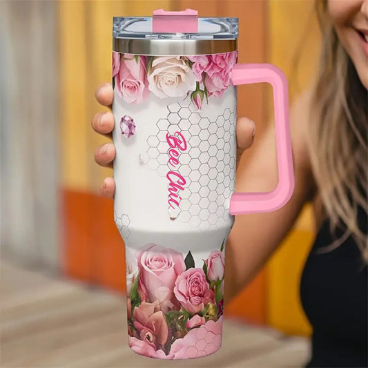 Bee Chic 40oz Stainless Steel Tumbler with Straw – Insulated & Leakproof Travel Mug