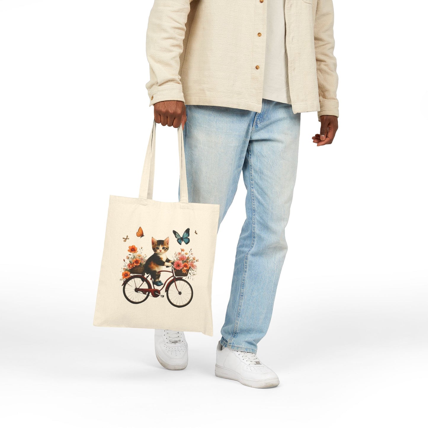 Cat on Bicycle Tote Bag – Cute & Roomy Summer Carry-All