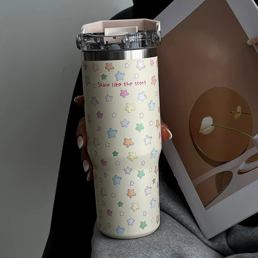 Colorful Stars 30oz Stainless Steel Tumbler with Straw – Insulated & Leakproo