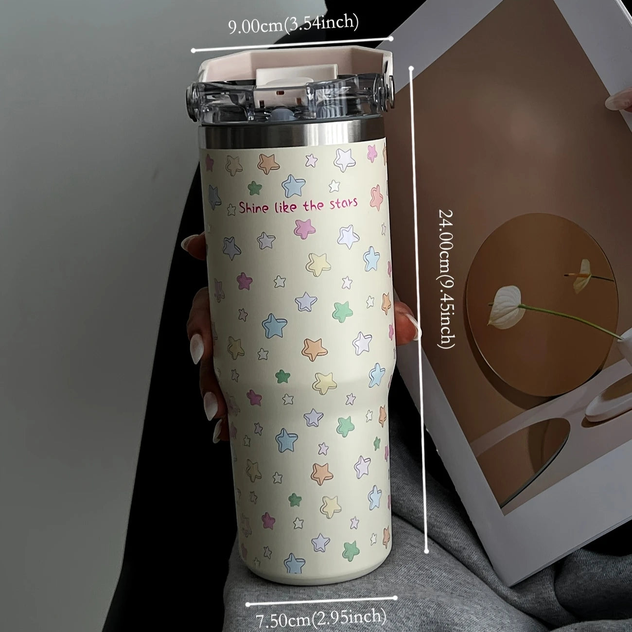 Colorful Stars 30oz Stainless Steel Tumbler with Straw – Insulated & Leakproo