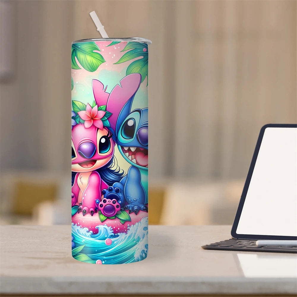 Disney Stitch Skinny Tumbler – 20oz Insulated Stainless Steel with Lid & Straw