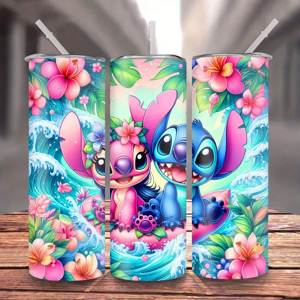Disney Stitch Skinny Tumbler – 20oz Insulated Stainless Steel with Lid & Straw