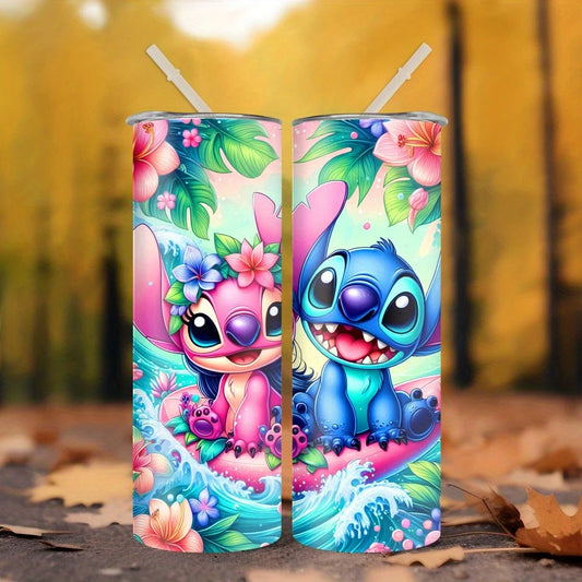 Disney Stitch Skinny Tumbler – 20oz Insulated Stainless Steel with Lid & Straw