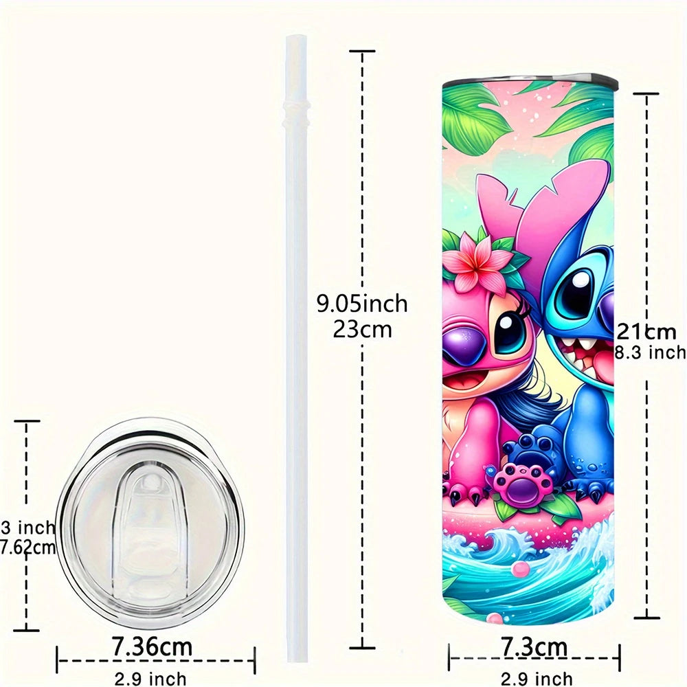 Disney Stitch Skinny Tumbler – 20oz Insulated Stainless Steel with Lid & Straw