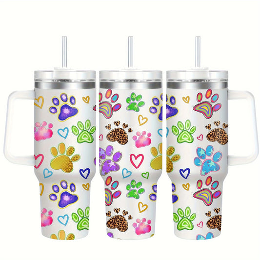Dog Paw 40oz Stainless Steel Tumbler with Straw – Insulated & Leakproof Travel Mug