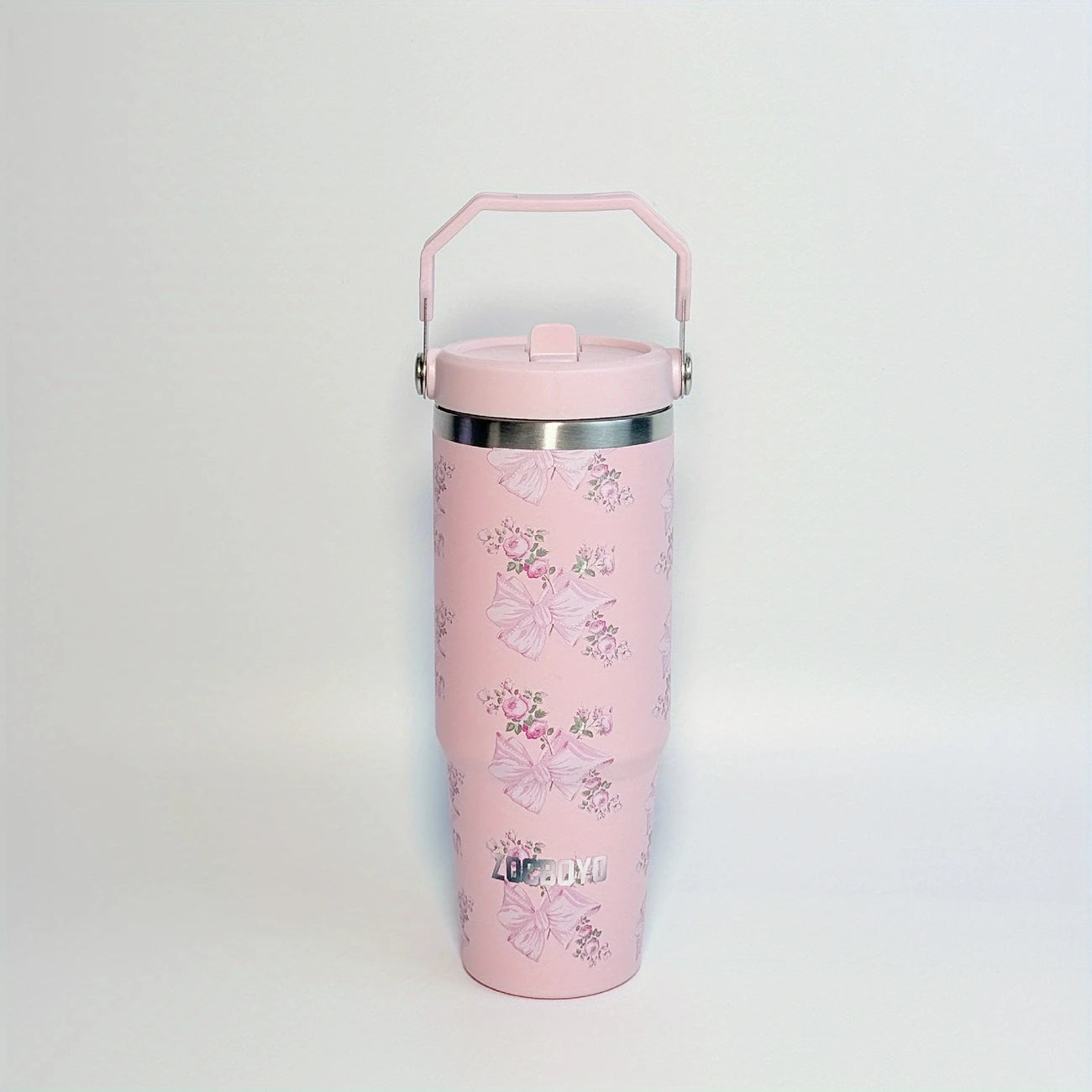 Pink Bow 30oz Stainless Steel Tumbler with Straw – Insulated & Leakproof