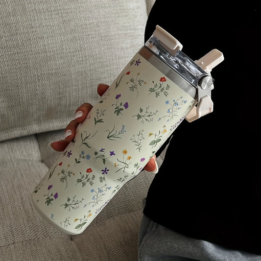 Floral 30oz Stainless Steel Tumbler with Straw – Insulated & Leakproof