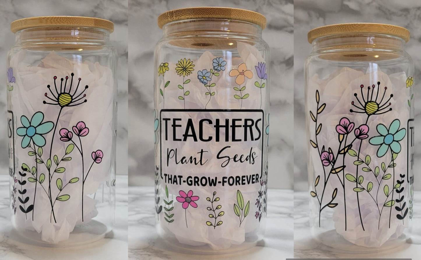 Teacher Glass Cup - 16oz/473ml Glass Tumbler with Bamboo Lid & Straw - Clear or Frosted
