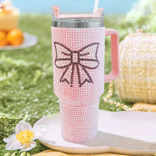 Rhinestone 40oz Stainless Steel Tumbler with Straw – Insulated & Leakproof Travel Mug