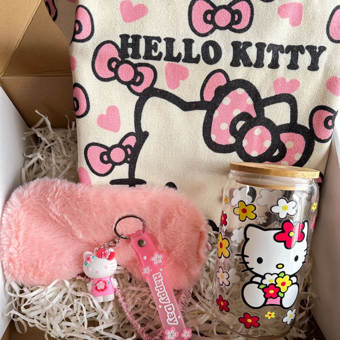 Hello Kitty Gift Bundle – Tumbler + Tote Bag + Eye Mask + Keychain + Free Gift