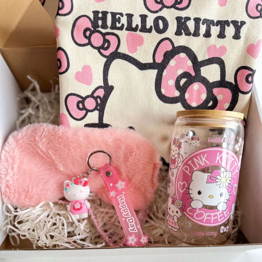 Hello Kitty Gift Bundle – Tumbler + Tote Bag + Eye Mask + Keychain + Free Gift