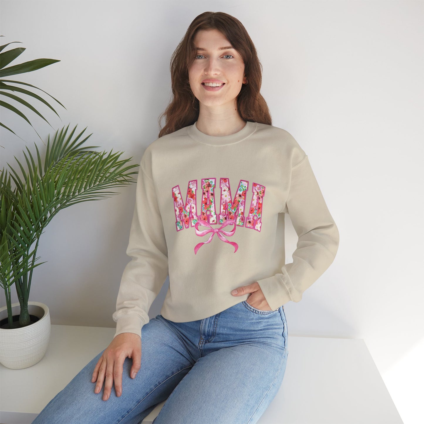 Mama Floral Coquette Bow Sweatshirt – Cozy Gift for Mom, Cute Floral Pullover