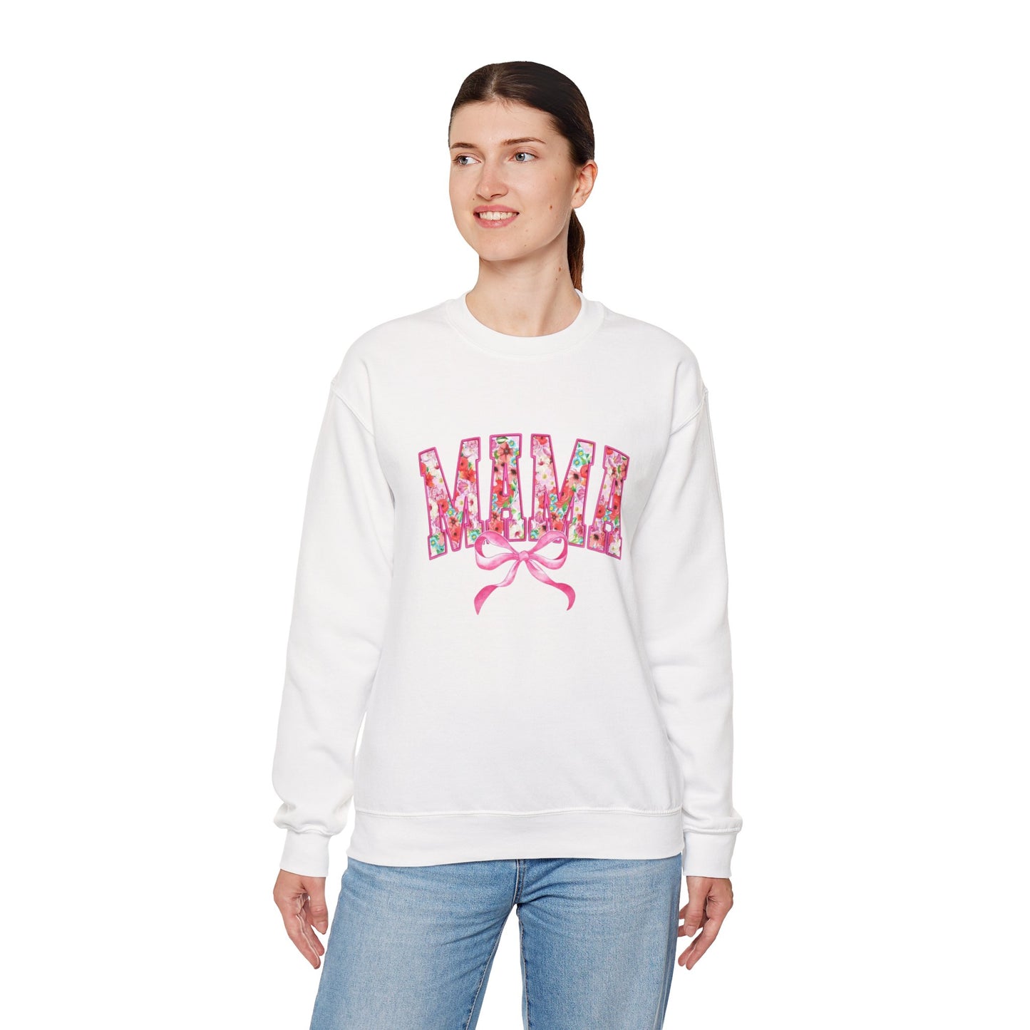 Mama Floral Coquette Bow Sweatshirt – Cozy Gift for Mom, Cute Floral Pullover