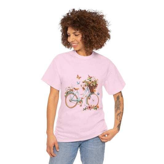Flower Butterfly Bicycle Unisex T-Shirt – Whimsical Ride into Nature