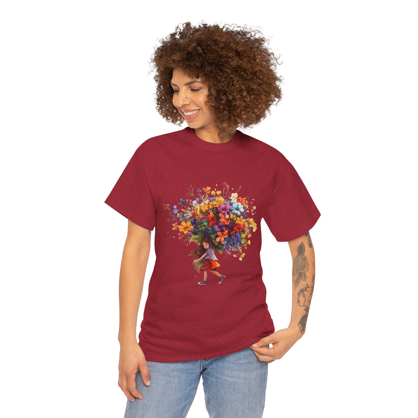 Girl with Flower Bouquet T-Shirt – Soft, Dreamy & Full of Blooming Charm
