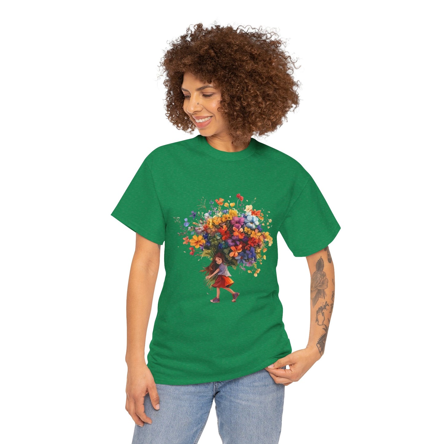 Girl with Flower Bouquet T-Shirt – Soft, Dreamy & Full of Blooming Charm