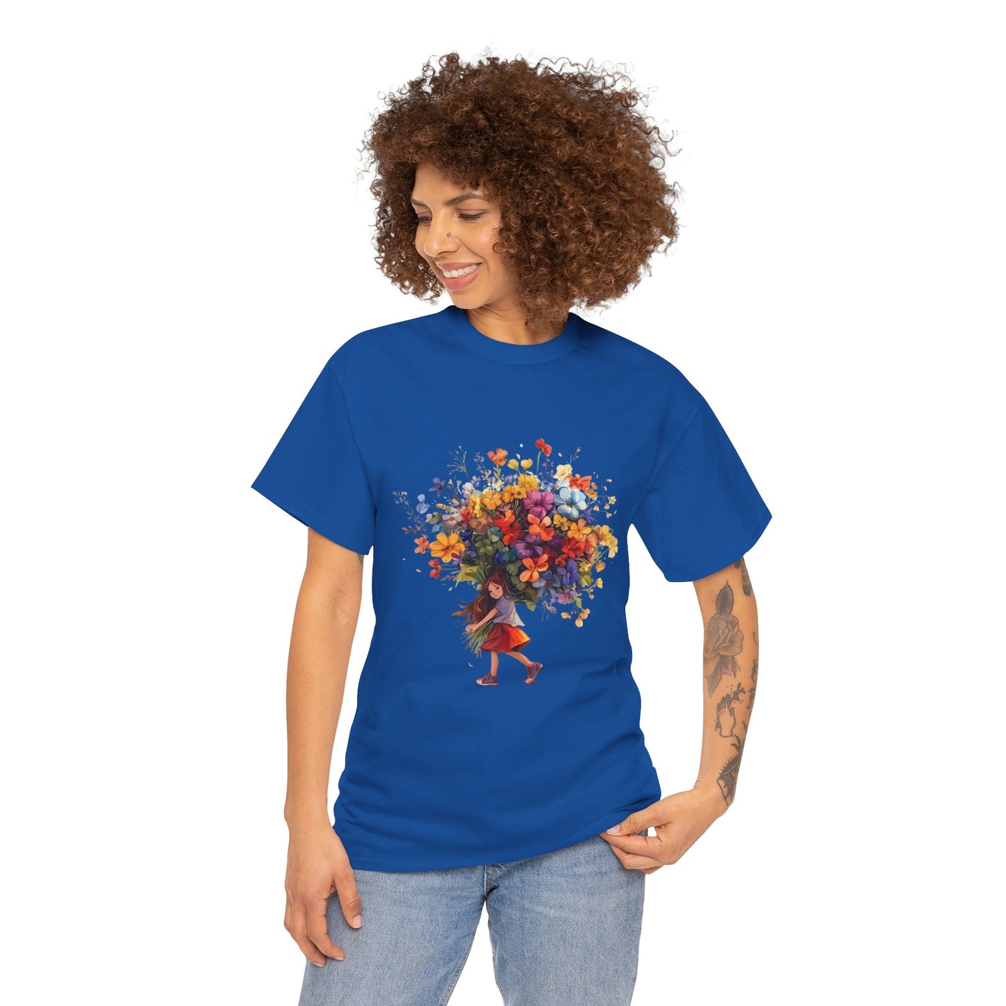 Girl with Flower Bouquet T-Shirt – Soft, Dreamy & Full of Blooming Charm