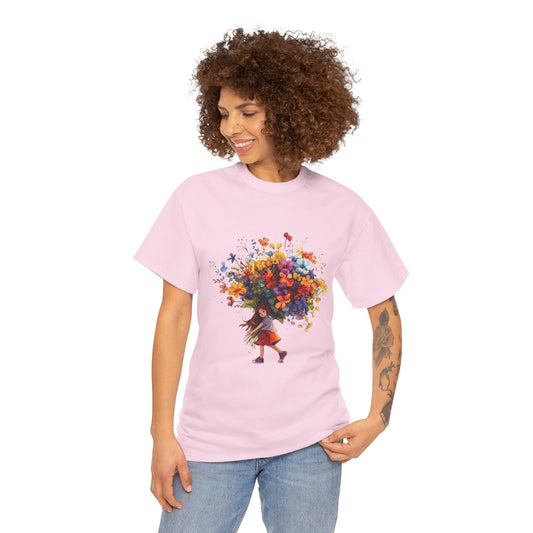 Girl with Flower Bouquet T-Shirt – Soft, Dreamy & Full of Blooming Charm