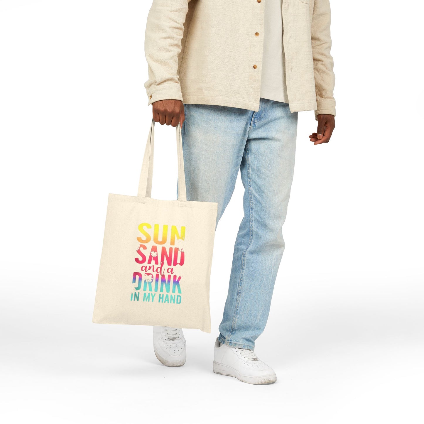 Summer Tote Bag – Beige Canvas Reusable Bag with One or Two-Sided Print