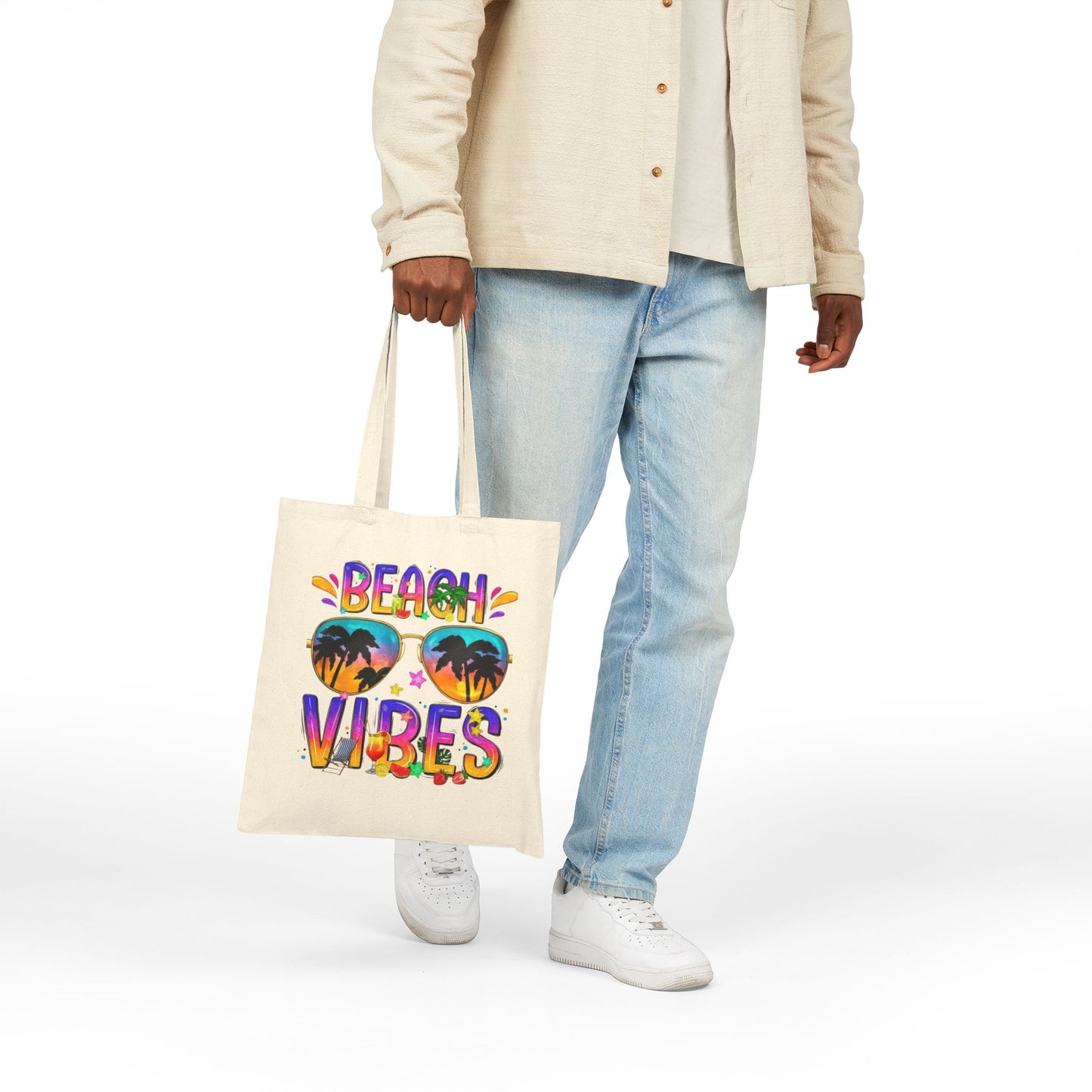 Summer Tote Bag – Beige Canvas Reusable Bag with One or Two-Sided Print