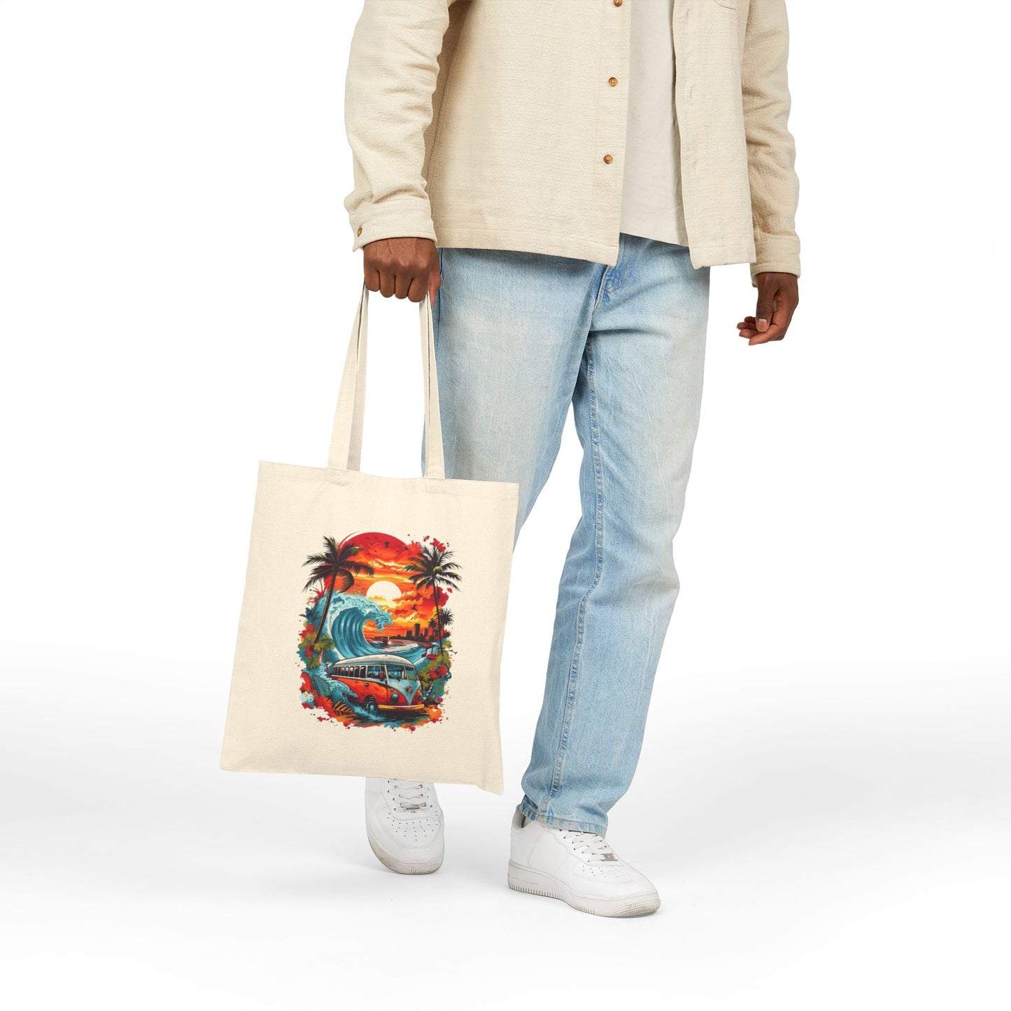 Summer Tote Bag – Beige Canvas Reusable Bag with One or Two-Sided Print