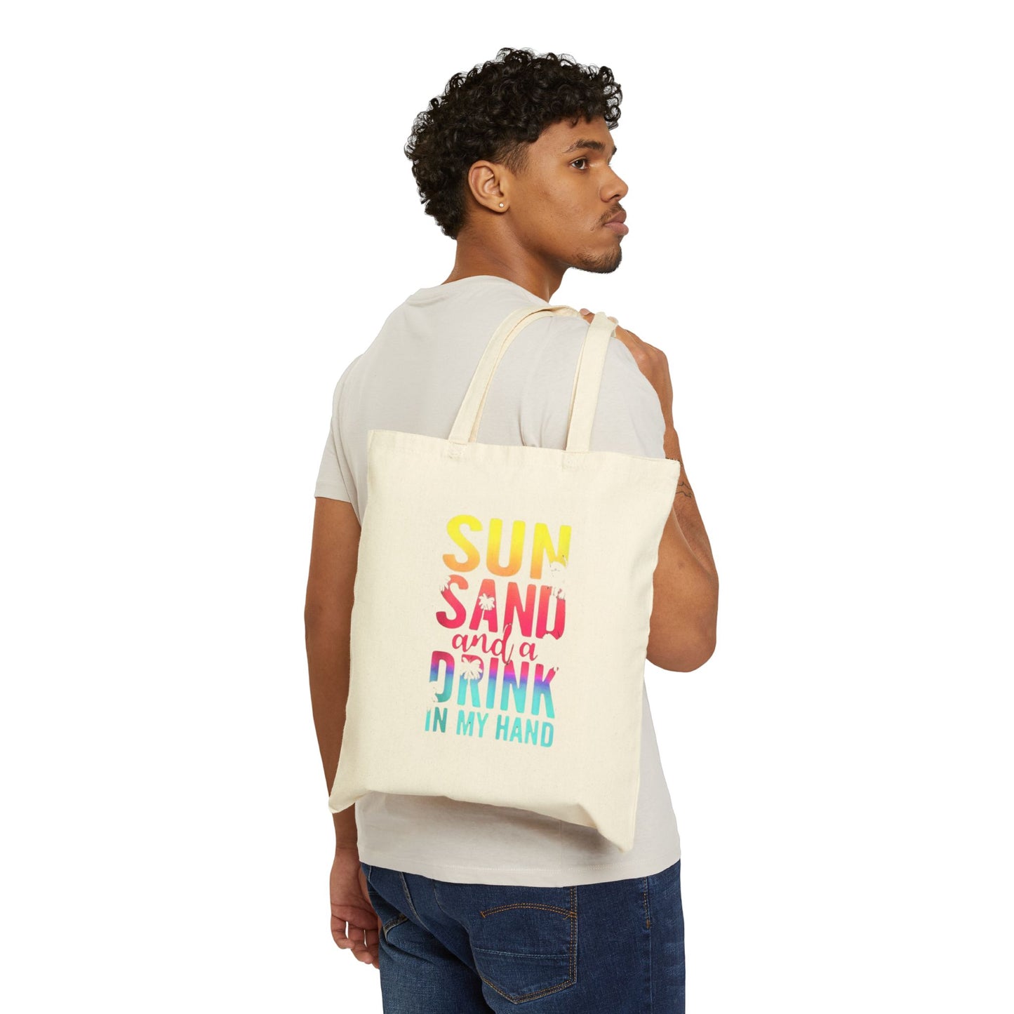 Summer Tote Bag – Beige Canvas Reusable Bag with One or Two-Sided Print