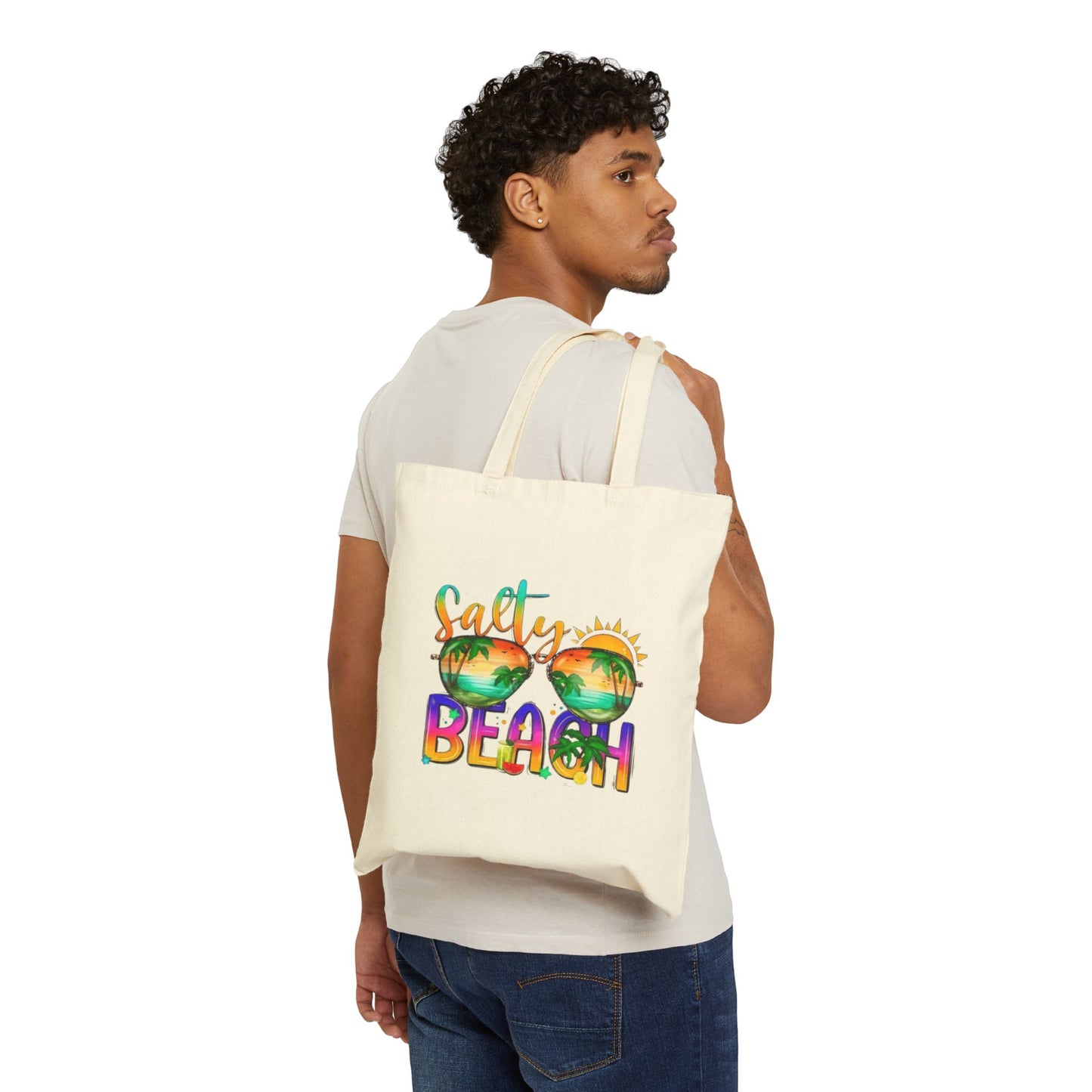 Summer Tote Bag – Beige Canvas Reusable Bag with One or Two-Sided Print