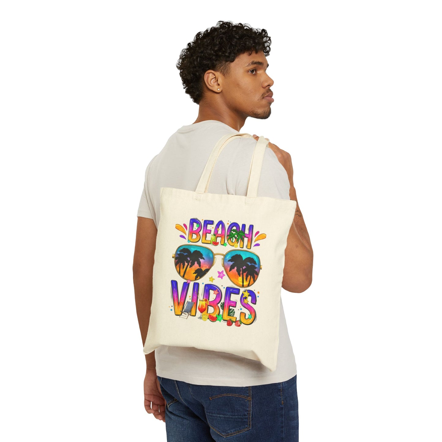 Summer Tote Bag – Beige Canvas Reusable Bag with One or Two-Sided Print