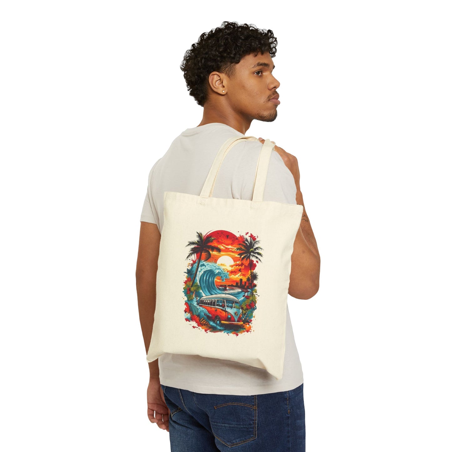 Summer Tote Bag – Beige Canvas Reusable Bag with One or Two-Sided Print