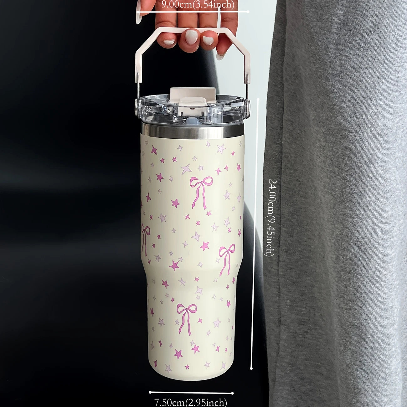 Pink Bow Star 30oz Stainless Steel Tumbler with Straw – Insulated & Leakproof