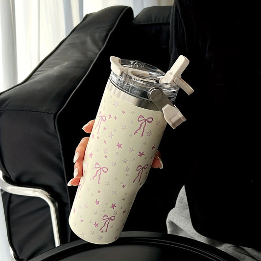 Pink Bow Star 30oz Stainless Steel Tumbler with Straw – Insulated & Leakproof