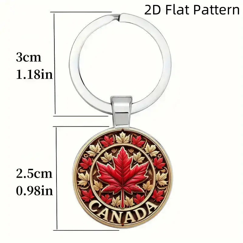 Vintage Red Maple Leaf Keychain – 2D Flat Pattern Canada Souvenir