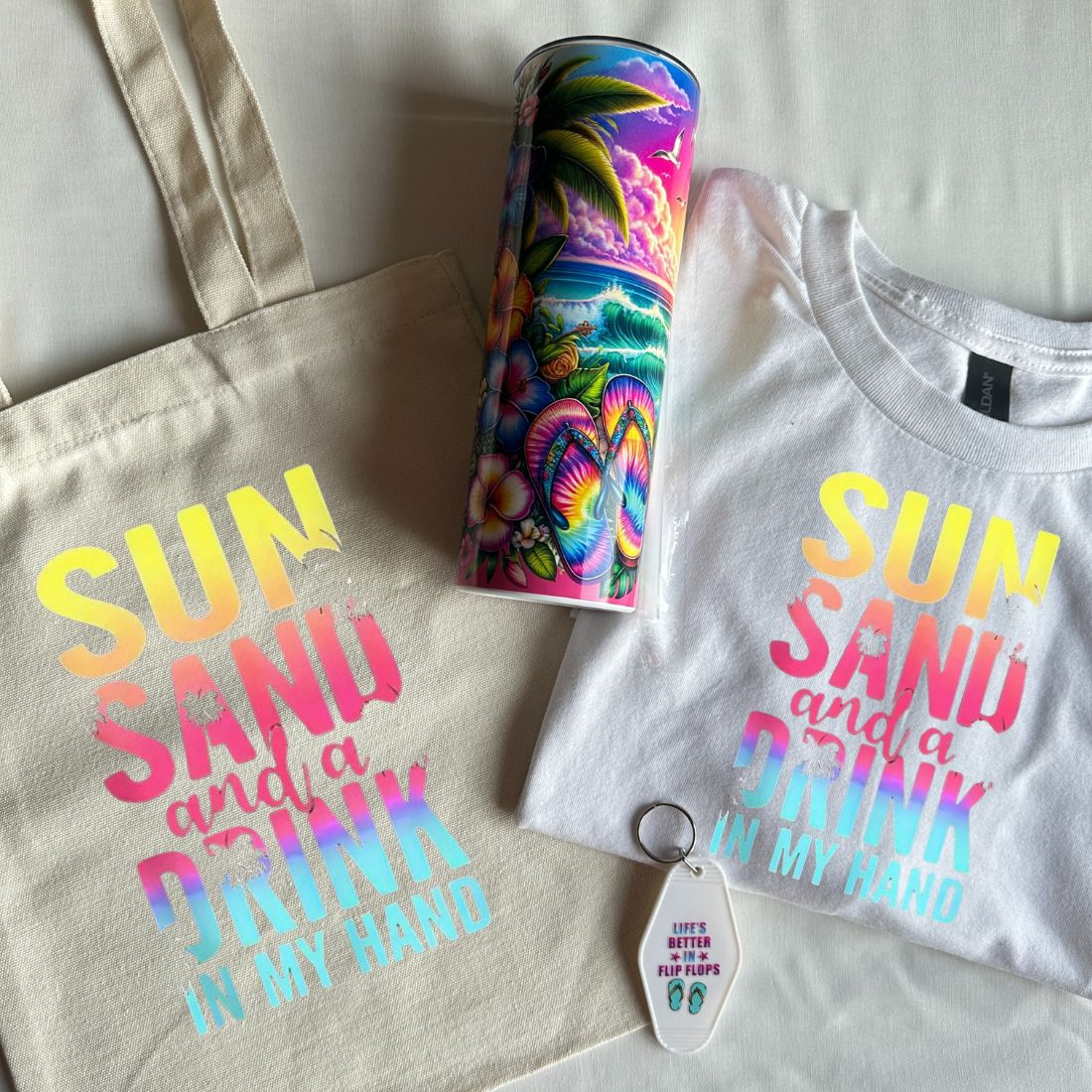 Summer Gift Bundle – Tshirt + Tumbler + Tote Bag + Keychain + Free Gift