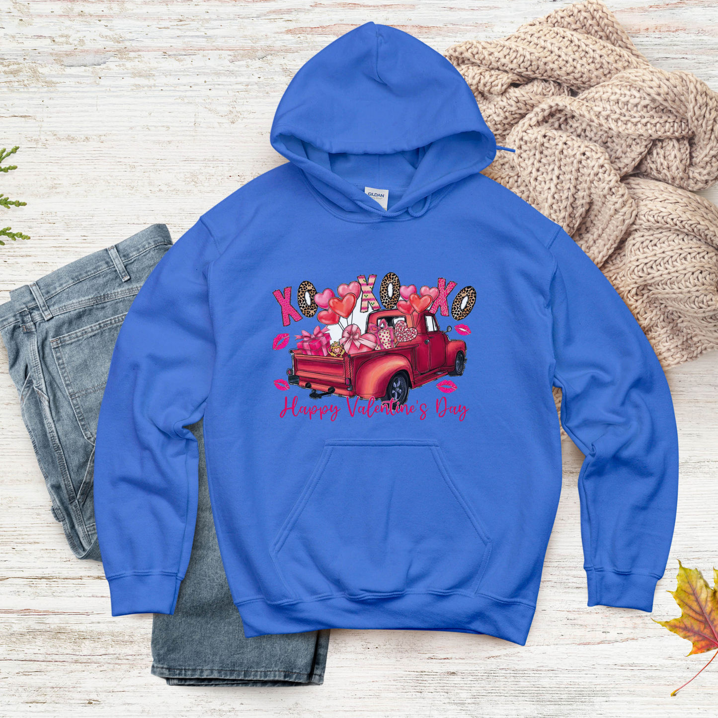 Unisex Valentine's Day Truck Hoodie – Cozy, Romantic Gift for Couples & Valentine's Day