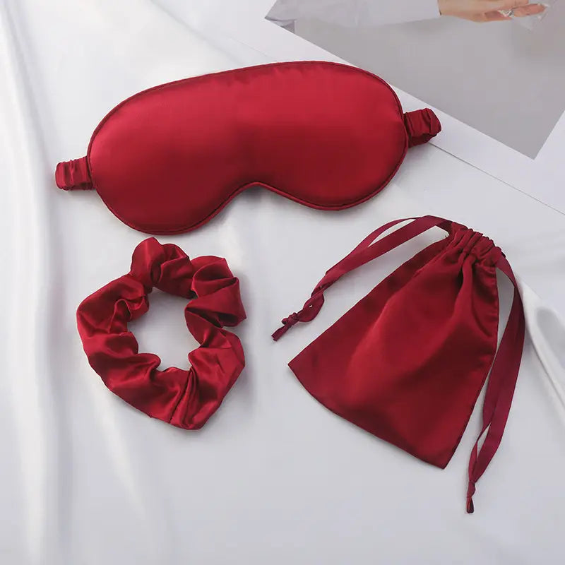 Luxury Satin Sleeping Eye Mask Set with Matching Drawstring Pouch & Hair Scrunchie - 3PCS