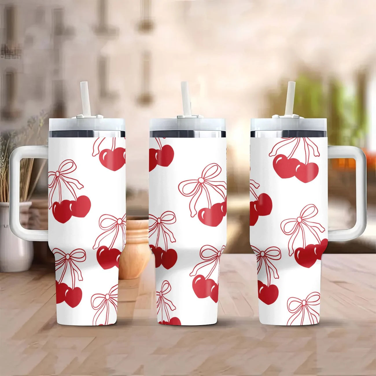 Cherry Pink 40oz Stainless Steel Tumbler with Sraw – Insulated & Leakproof Travel Mug