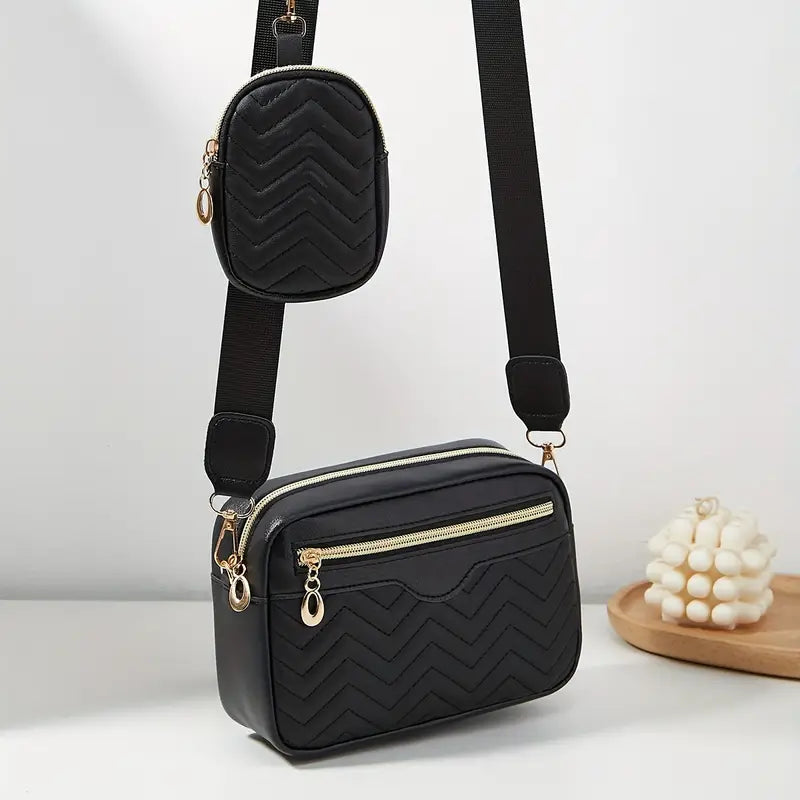 Trendy Minimalist Quilted Shoulder Bag with Detachable Mini Purse chic