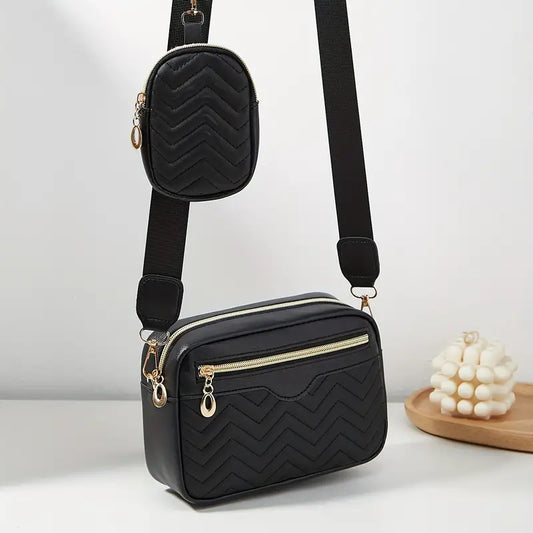 Trendy Minimalist Quilted Shoulder Bag with Detachable Mini Purse chic