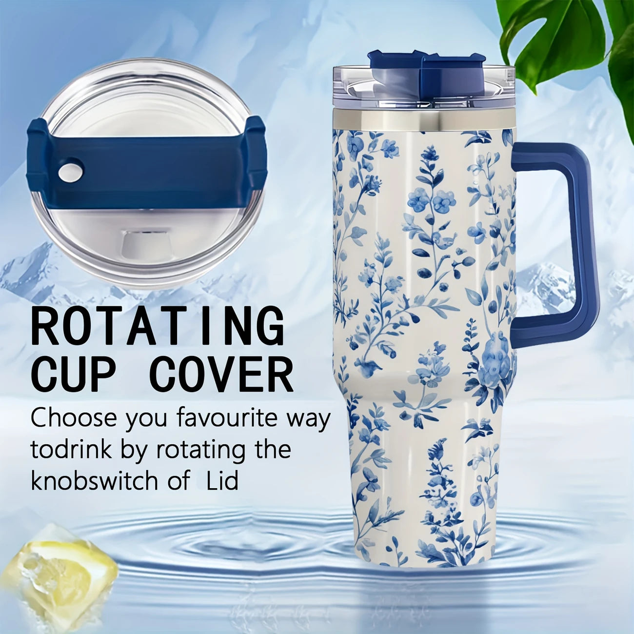 Blue Floral 40oz Stainless Steel Tumbler with Straw – Insulated & Leakproof Travel Mug