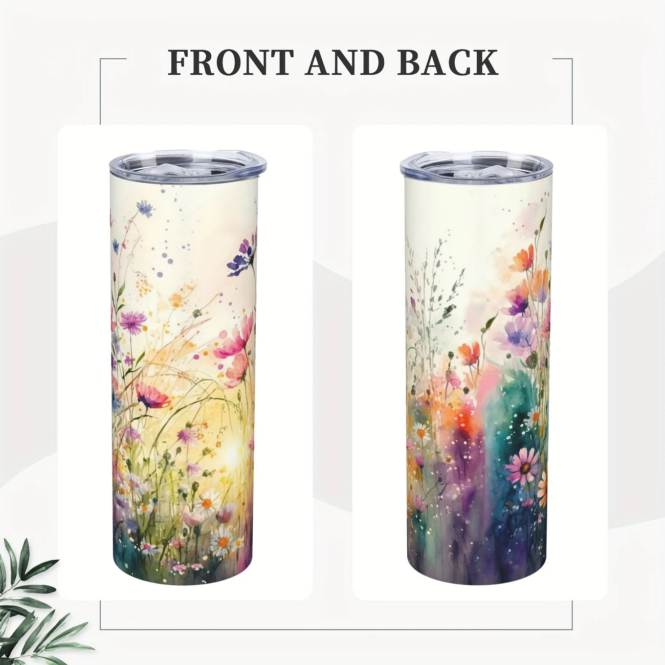 Boho Floral Skinny Tumbler – Insulated 20oz with Metal Straw & Brush
